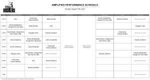 Sunday, August 13th, 2023: Outdoor Amplified Performance Schedule