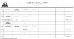 Thursday, August 24th, 2023: Outdoor Amplified Performance Schedule
