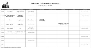 Wednesday, August 30th, 2023: Outdoor Amplified Performance Schedule