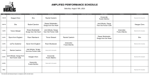 Saturday, August 19th, 2023: Outdoor Amplified Performance Schedule