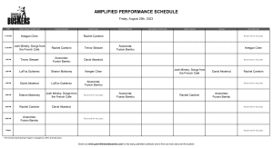 Friday, August 25th, 2023: Outdoor Amplified Performance Schedule