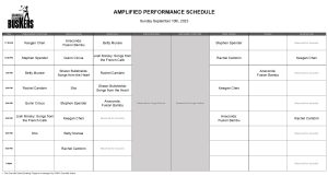Sunday, September 10th, 2023: Outdoor Amplified Performance Schedule