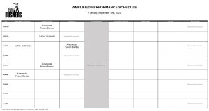 Tuesday, September 19th, 2023: Outdoor Amplified Performance Schedule