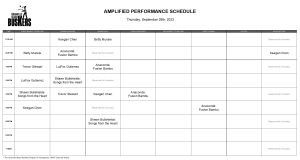 Thursday, September 28th, 2023: Outdoor Amplified Performance Schedule