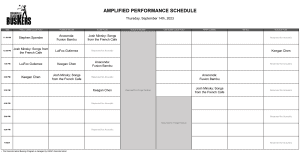 Thursday, September 14th, 2023: Outdoor Amplified Performance Schedule
