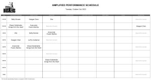 Tuesday, October 3rd, 2023: Outdoor Amplified Performance Schedule
