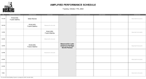 Tuesday, October 17th, 2023: Outdoor Amplified Performance Schedule