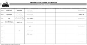 Tuesday, November 7th, 2023: Outdoor Amplified Performance Schedule