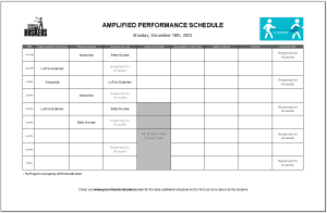 Monday, December 18th 2023: Outdoor Amplified Performance Schedule