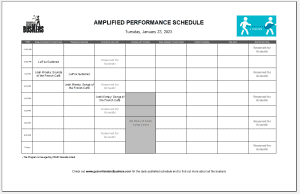 Tuesday, January 23rd 2024: Outdoor Amplified Performance Schedule