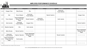 Friday, March 15th 2024: Outdoor Amplified Performance Schedule