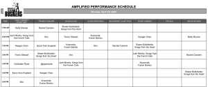 Monday, April 1st 2024: Outdoor Amplified Performance Schedule