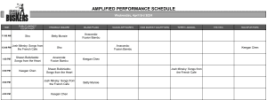 Wednesday, April 3rd 2024: Outdoor Amplified Performance Schedule