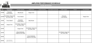 Tuesday, April 9th 2024: Outdoor Amplified Performance Schedule