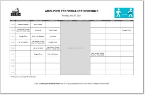 Monday, May 27th, 2024: Outdoor Amplified Performance Schedule