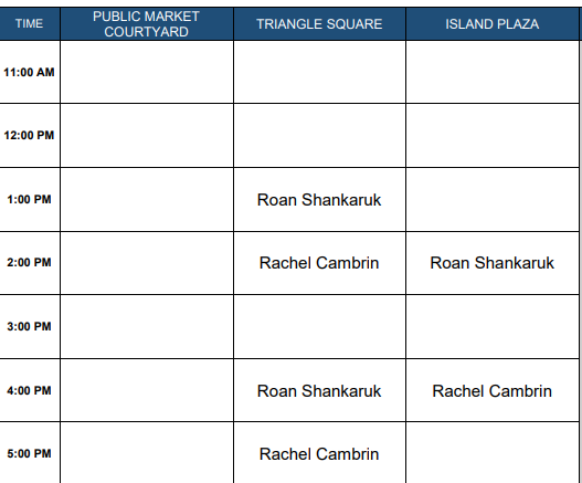 Monday, October 14th 2024: Outdoor Amplified Performance Schedule