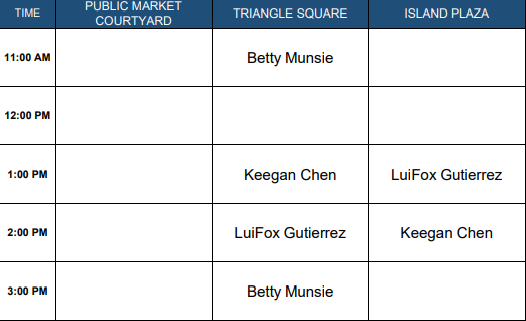 Monday, October 21st 2024: Outdoor Amplified Performance Schedule