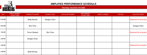 Thursday, December 5 2024: Outdoor Amplified Performance Schedule