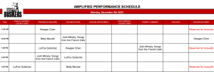 Monday, December 9 2024: Outdoor Amplified Performance Schedule