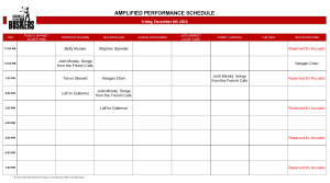 Friday, December 6 2024: Outdoor Amplified Performance Schedule