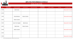 Saturday, December 7 2024: Outdoor Amplified Performance Schedule