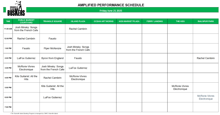 Saturday June 21, 2025: Outdoor Amplified Performance Schedule