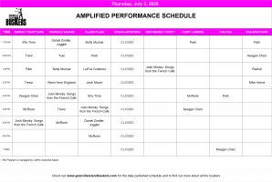 Thursday, July 3, 2025: Outdoor Amplified Performance Schedule