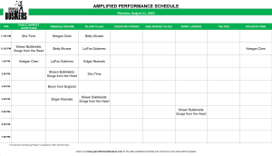 Monday, August 11, 2025: Outdoor Amplified Performance Schedule