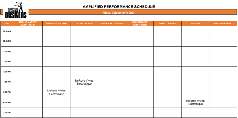 Friday, October 24, 2025: Outdoor Amplified Performance Schedule
