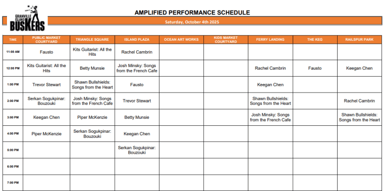 Saturday, October 4, 2025: Outdoor Amplified Performance Schedule